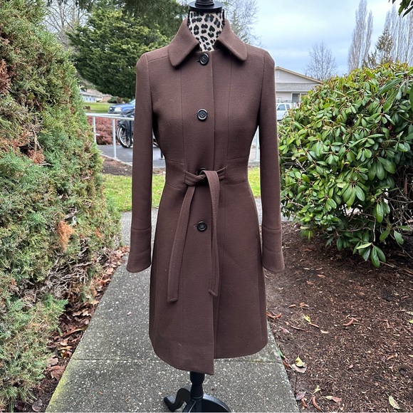 J. Crew Fitted Brown Lady Day Double Cloth Wool Coat Size 2 - Picture 2 of 9